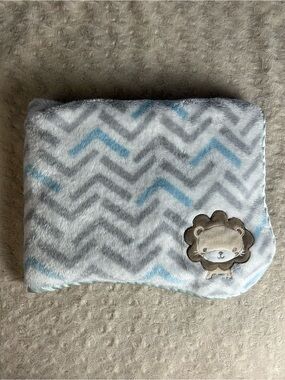 SL Home Fashions Gray White Blue Lion Baby Blanket Chevron Tan Brown Plush Lovey